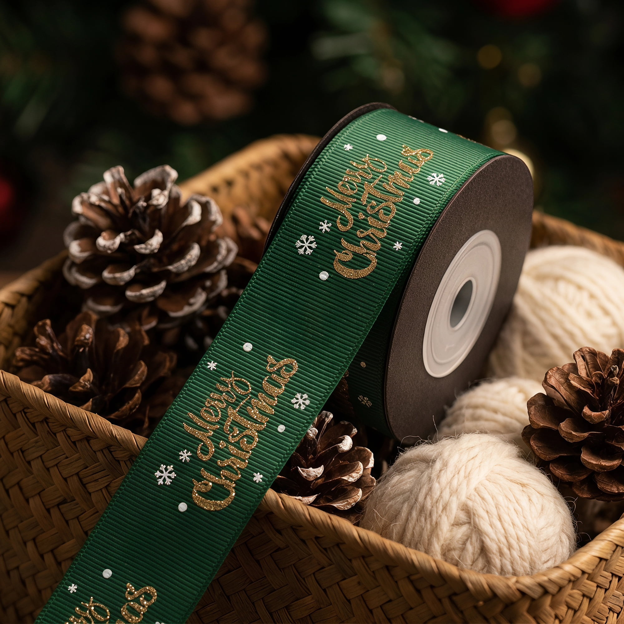 Unique Bargains Premium Fabric Ribbon for Gift Wrapping Green Christmas Patterns 5.5 Yard