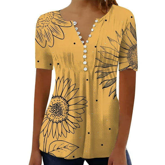 Endives Summer Shirts Short Sleeve Tops For Women 2025 Trendy Boho Floral Print Tunic V Neck Tshirt Casual Loose Blouse Womens Short Sleeve Tops