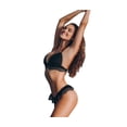 thumbnail image 2 of Wuxian Women 2 Piece Swimwear Solid Color Spaghetti Strap Deep V-Neck Lace Bandage Bikini Set Push-Up Padded Bra Low Waist Brief Bathing Suit Beachwear Swimsuit,Black,L, 2 of 3