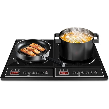 Portable Double Induction Cooktop, 1800W Countertop Burner with Power Sharing, 10 Power & Temperature Levels, 140-465?F Temperature Control, Digital Display, Timer