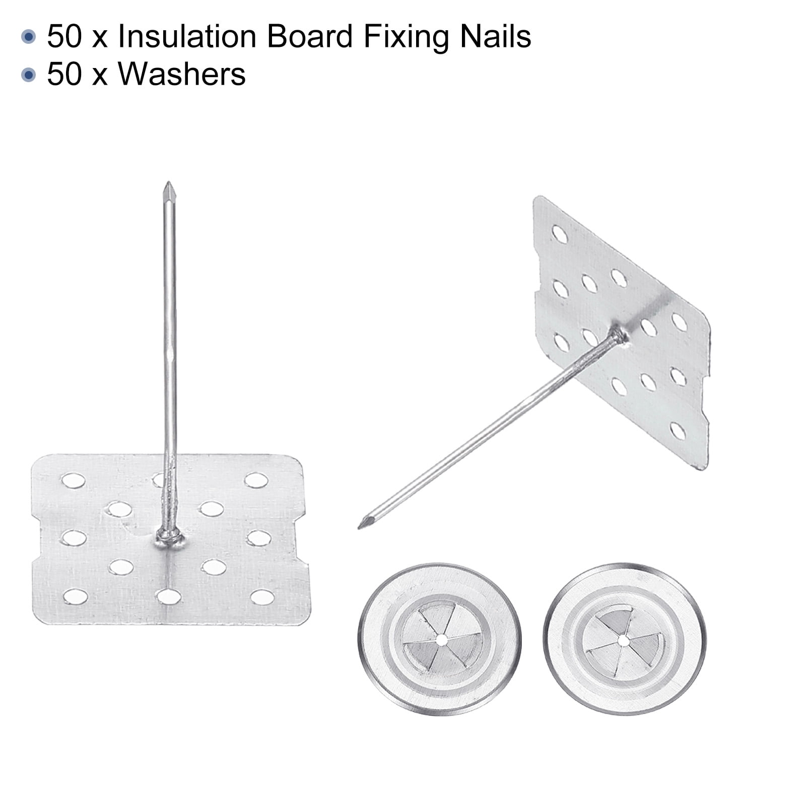 50mm Perforated Insulation Pins with Round Washers, 50 Sets 2in Insulating Nails Wall Plug for Fixing Foam Boards to Wall or Ceilings