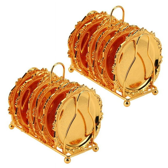 Series 12 Piece Drink Coaster Decorative Frame Non-Slip Metal Coaster with Pole Frame(Gold)