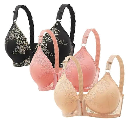 Gnurob Women s Seamless Front Closure Bra 3 Pack Lace Push Up Brassiere Plus Size Bralette No Underwire Seamless Bralettes Full Support Breathable Underwear Clearance Saving Beige Small