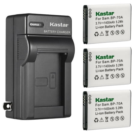 Kastar 3-Pack BP-70A Battery and AC Wall Charger Replacement for Samsung BP-70A BP70A Battery  Samsung ST95  ST96  ST6500  TL105  TL110  TL125  TL205  WB30F  WB31F  WB32F  WB35F Camera