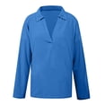 thumbnail image 4 of Bjutir Women Solid Color Long Sleeve Turn Down Collar Blouse Fall Winter Fashion Pullover Tops Shirt Blue M, 4 of 5