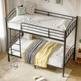 thumbnail image 3 of Twin over Twin Bunk Bed Frame, Convertible to 2 Separate Twin Beds, Metal Bed Frame with Removable Ladder & Guardrails, Space Saving Design (Black), 3 of 8