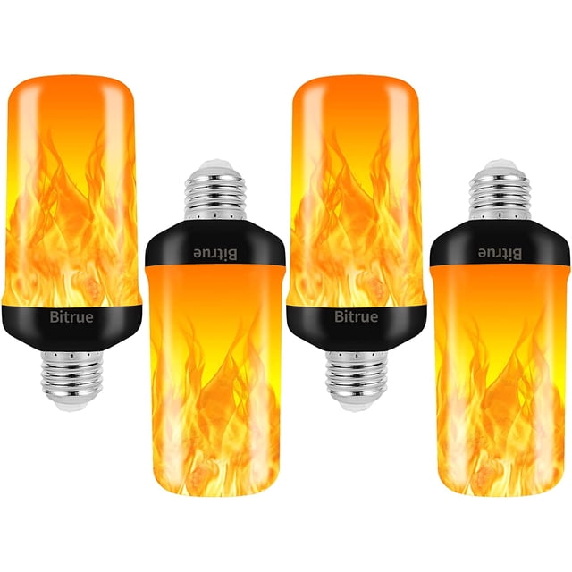 Bitrue Bombilla LED con efecto de llama, 4 modos de bombillas de llama, base E26 con sensor de gravedad, bombillas parpadeantes para decoración de fiesta en el hogar de Halloween, Navidad (paquete de