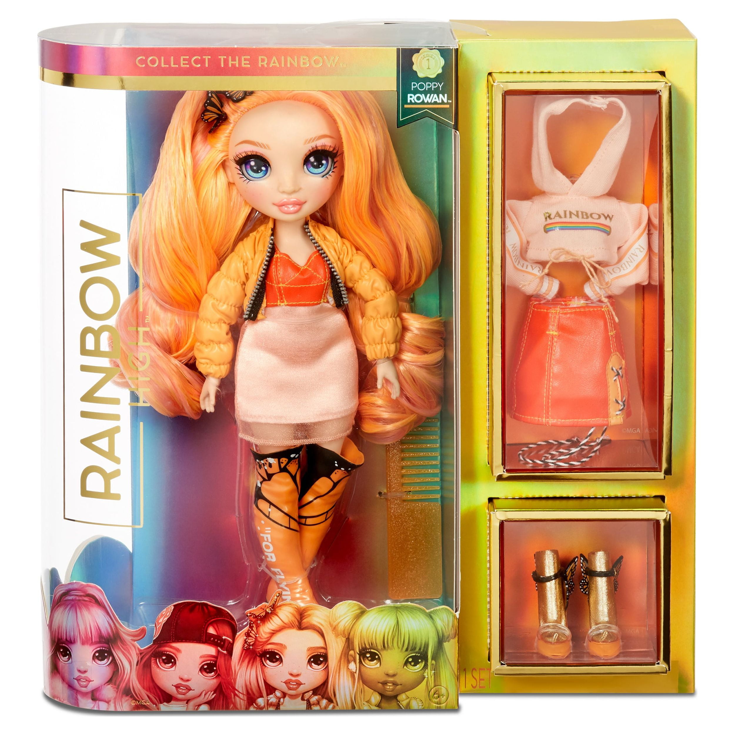 Rainbow High Poppy Rowan – Orange Fashion Doll with 2 Outfits 