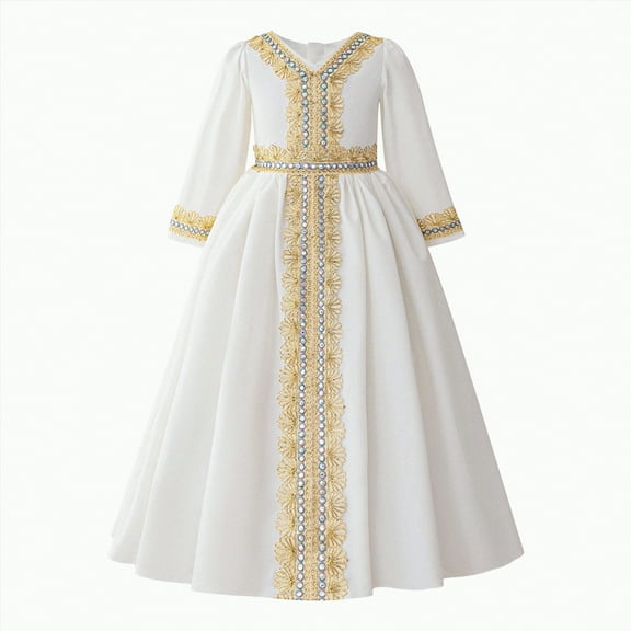 NOLDARES Toddler Girl Long Sleeve Dress Stripe Cotton Casual Tunic Playwear Basic Shirt Party Dresses(White,6-7 Years)