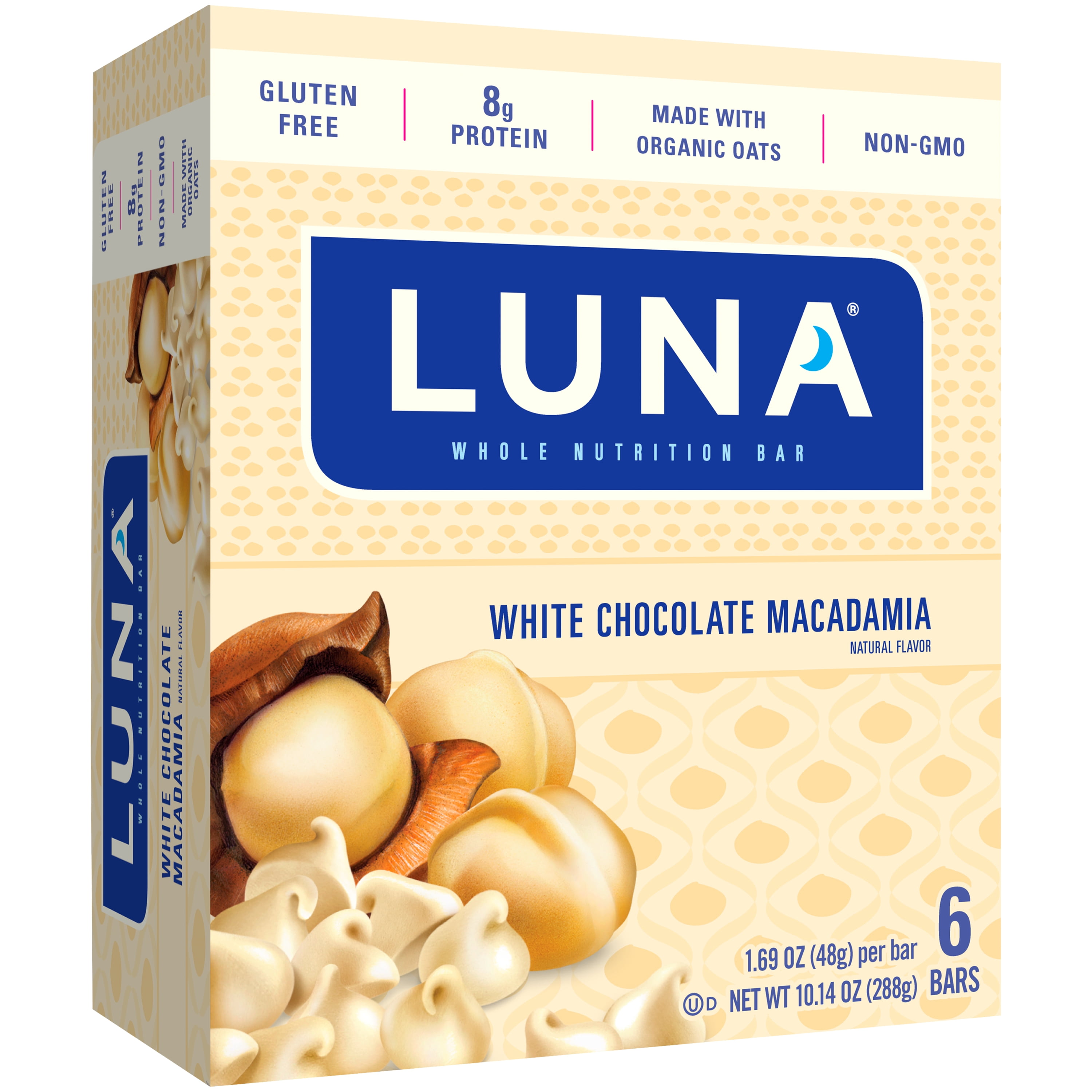 LUNA BAR Gluten Free Bars White Chocolate Macadamia Flavor 1.69
