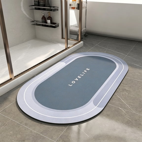 Tripumer Oval Diatomaceous Earth Bath Mat 16x24 Inch Non Slip Quick Dry Absorbent Shower Mat for Bathroom Kitchen Entryways