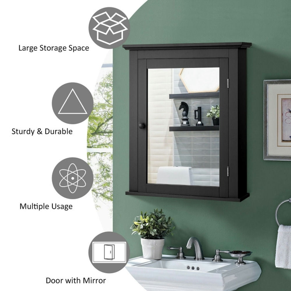Finihen Bathroom Wall Cabinet, Wall Mounted Mirror Cabinet, Wall Mounted Bathroom Mirror Cabinet with 5-level Height-adjustable Shelf, for Bathroom, Black Finihen Bathroom Wall Cabinet, Wall Mounted Mirror Cabinet, Wall Mounted Bathroom Mirror Cabinet with 5-level Height-adjustable Shelf, for Bathroom, Black
