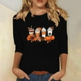thumbnail image 2 of VKOYWKM Women's Halloween Tops 3/4 Sleeve Spooky Pumpkin Ghost Graphic T Shirts Fall Crew Neck Loose Party Blouses Halloween Costume, 2 of 5