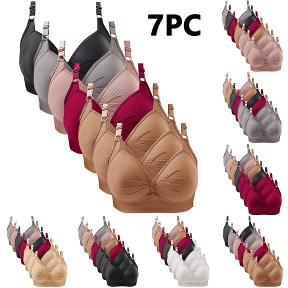 ATOYSOY 7 Pack Everyday Bra for Women Ruched Teens Bralette Solid Color Underwear Breathable Workout Push Up Comfort Bra Wirefree Beige 40/90