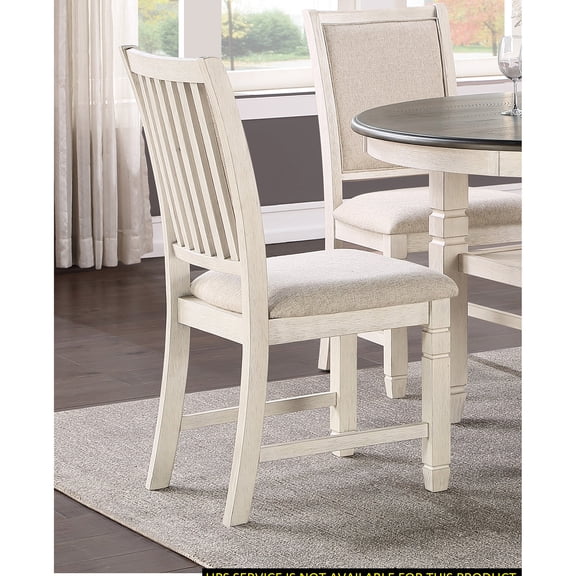 2pcs Antique White Wooden Chairs, Textured Fabric Upholstery, Dining Transitional Style 2pcs Wood