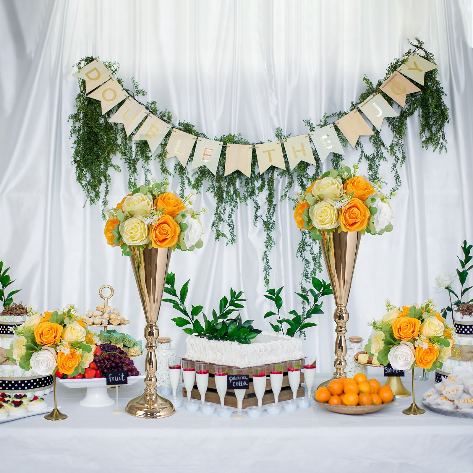 Flower Wedding Centerpieces for Tables -6pcs Artificial Flowers Silk Roses Ball Orange White Fake Kissing Floral Balls 10.6inch for Birthday Chrismas Party