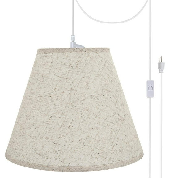 Aspen Creative 72291-21 One-Light Plug-In Swag Pendant Light Conversion Kit with Transitional Hardback Empire Fabric Lamp Shade, Flaxen, 14" width