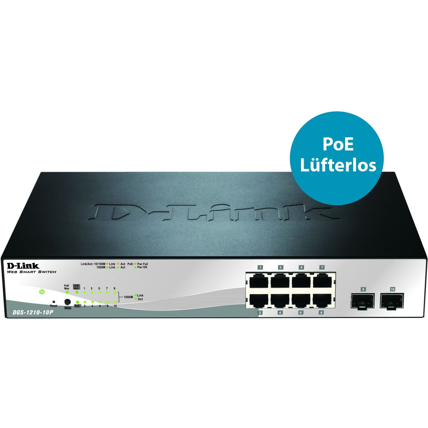 Web Smart Switch with 8 10/100/1000Base-T PoE ports and 2 1000Base-X SFP  ports DGS-1210-10P - Walmart.com