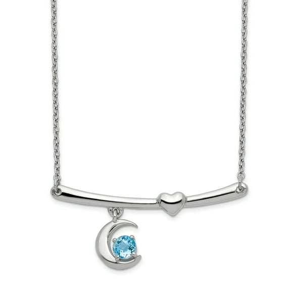 Primal Silver Sterling Silver Rhodium-plated Swiss Blue Topaz Moon with 2.25-inch Extension Necklace