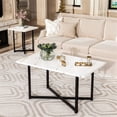 thumbnail image 4 of Cvortll Coffee Table Sets 3-Pieces, Modern Faux Marble Coffee Table with 2 Square End Side Tables, Large Sturdy Coffee Table Set for Living Room, White, 4 of 9