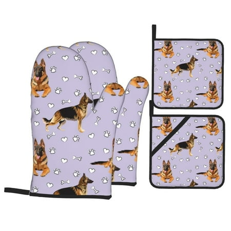 

Oven Mitts and Pot Holders 4 Piece German Shepherd Dog No.1017 High Heat Slip Resistant Oven Mitt and Trivets Set Kitchen Oven Glove Pot Holders for Cooking Baking Grilling