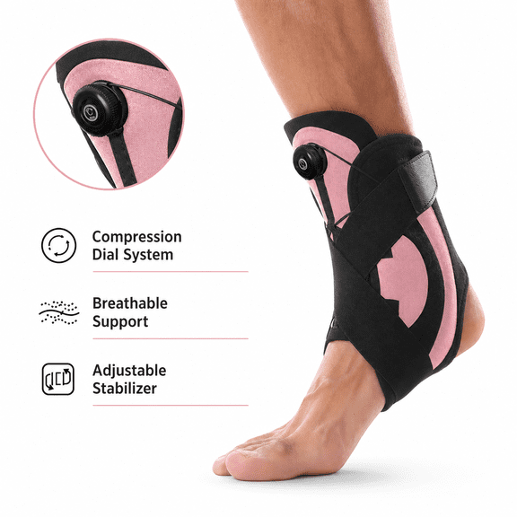 Adjustable Ankle Support Brace with Compression Dial System, Breathable Ankle Stabilizer for Basketball, Running, Hiking