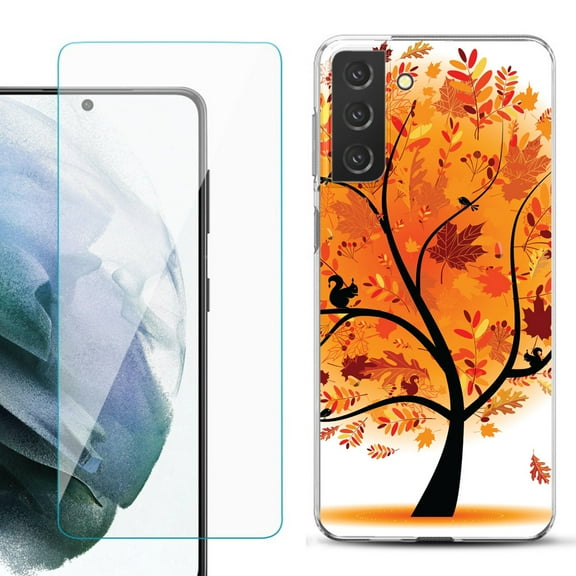 Slim-Fit TPU Fashion Phone Case for Samsung Galaxy S21 FE 5G Fan Edition, with Tempered Glass Screen Protector, by OneToughShield ® - Golden Tree