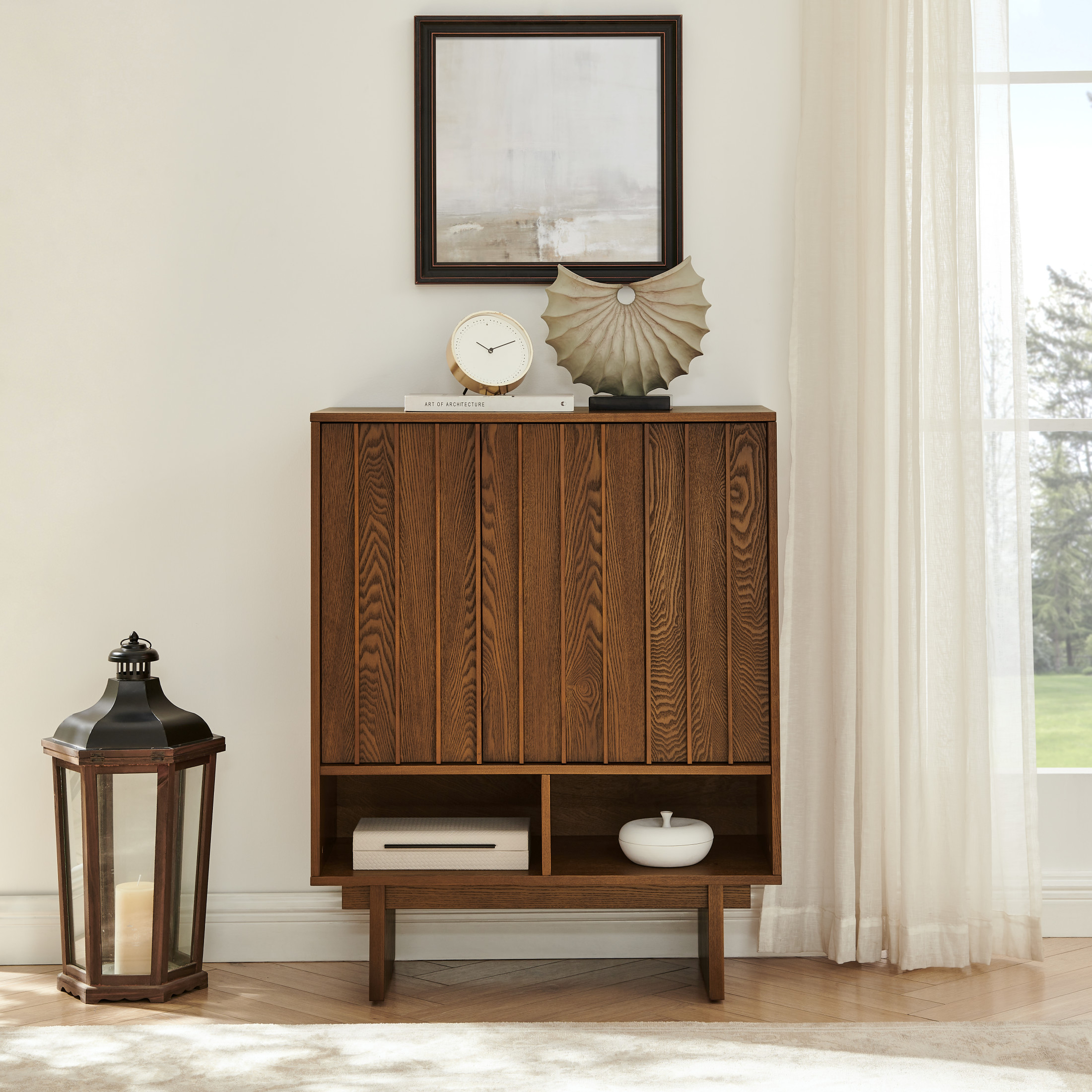 GDF Studio 31.6" Mid-Century Modern Sideboard Cabinet with 3 Doors, Adjustable Shelves, Walnut