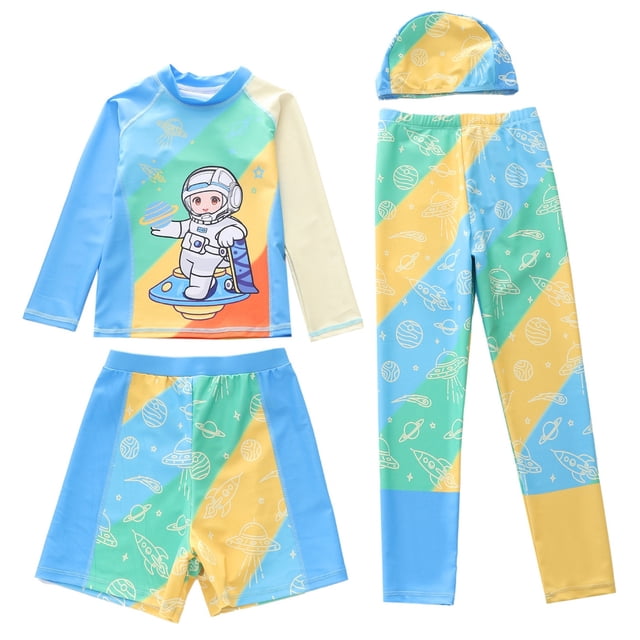 JTieacloth Boys UPF 50+ Swimwear Long Sleeve Rash Guard And Swim Trunks For Sun And Comfortable Water Activities,Sizes 4-5 Years
