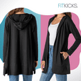 thumbnail image 3 of FITKICKS Everywear Lightweight Hooded Cardigan with Pockets, Black Large/X-Large (Women's), 3 of 8
