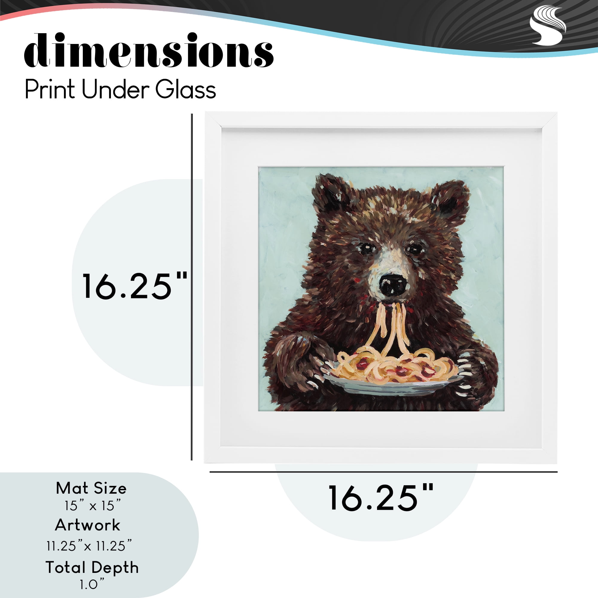 Whimsical Bear & Spaghetti White Framed Print Under Glass, design by Studio Bautista