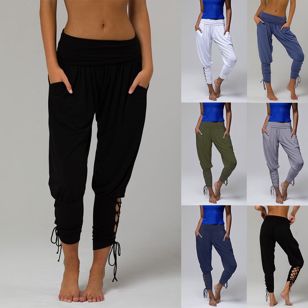 Amazon.com: High Waist Wide Leg Ninth Length Harem Pants Women Lace Trim  Casual Pants Lady Black XS : Clothing, Shoes & Jewelry