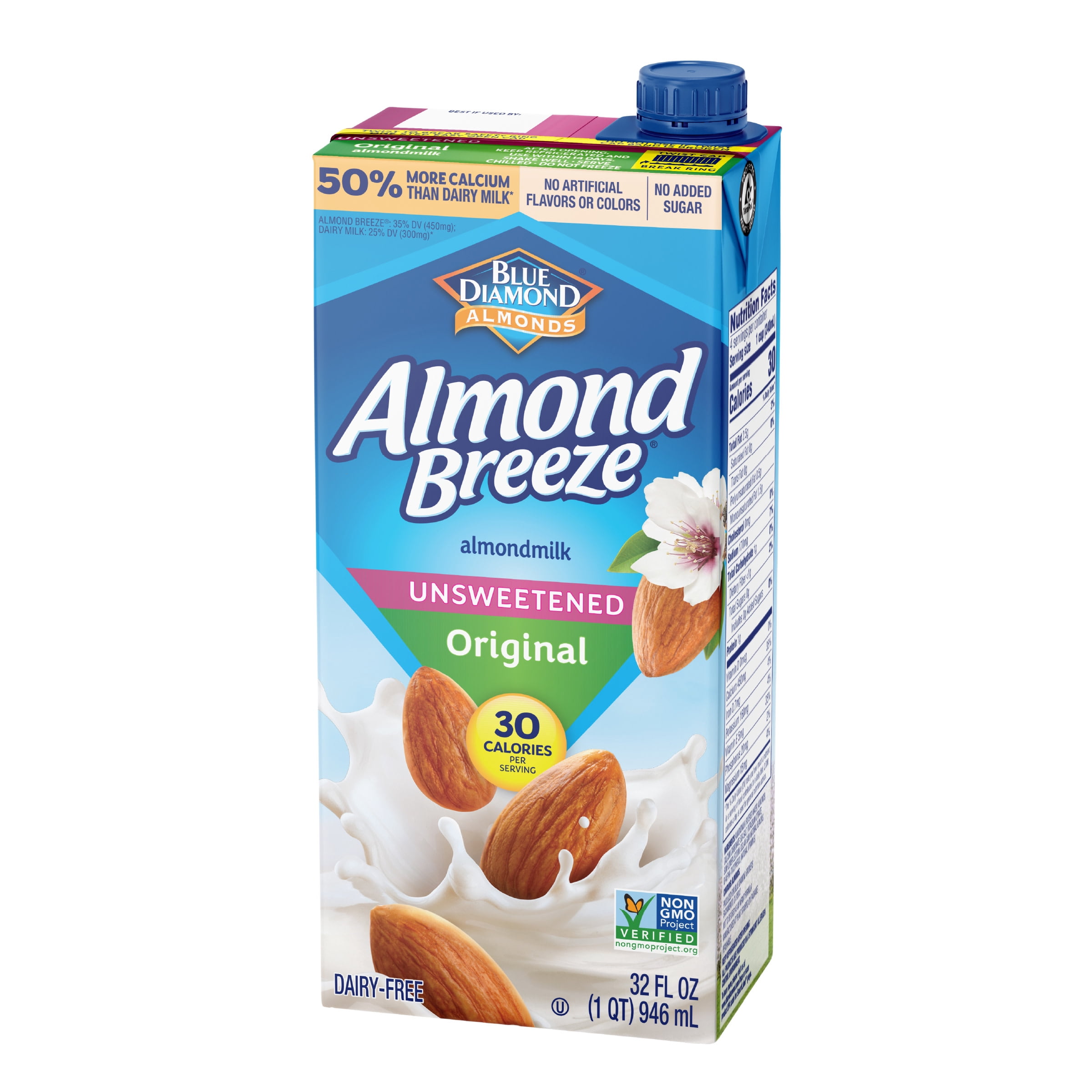 Almond Breeze Shelf-Stable Unsweetened Original Dairy-Free Almondmilk, 32 oz