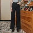 thumbnail image 4 of Gibobby Pantalones deportivos mujer Pantalones de pierna recta con flecos y dobladillo negro de mezclilla para mujer(Negro,X-CH), 4 of 5