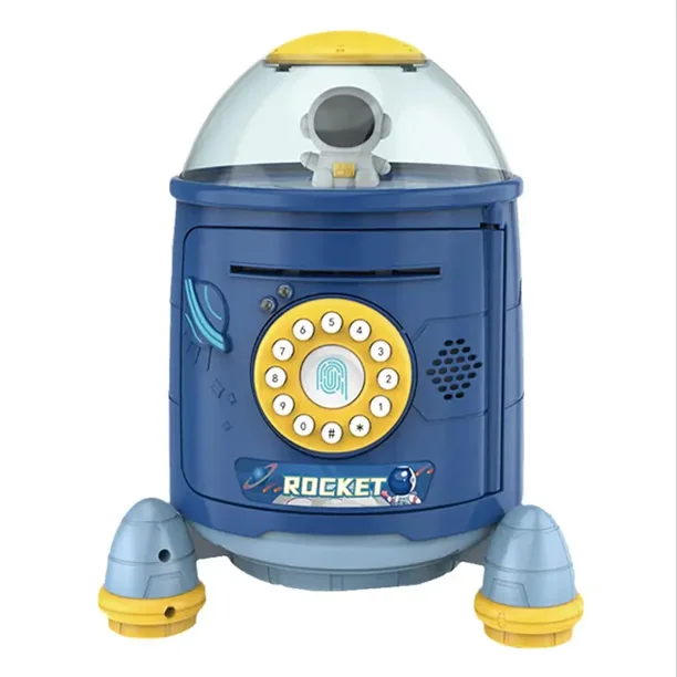 Rocket Piggy Bank For Kids - Money Bank Cash Auto Scroll Paper Money Saving Electronic Piggy Bank, ATM Password Coin Bank Best Gifts Idea For Kids, Safe BankBlueNosize Gao Jinjia unisex