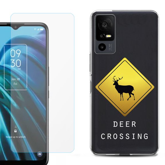 OneToughShield ® for TCL 40 XE 5G Shockproof Fashion Phone Case, with Tempered Glass Screen Protector - Road Sign Deer