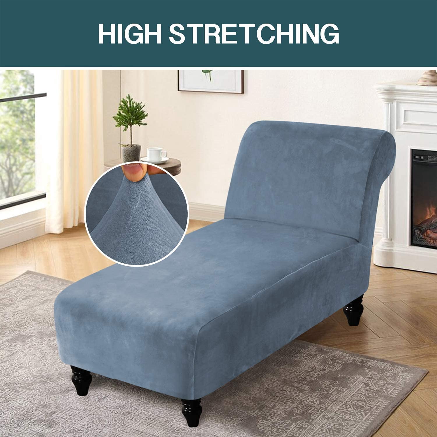 Velvet Armless Chaise Lounge Cover, Stretch Lounge Chaise Chair Slipcover Soft Recliner Sofa Slipcover Pet Furniture Protector