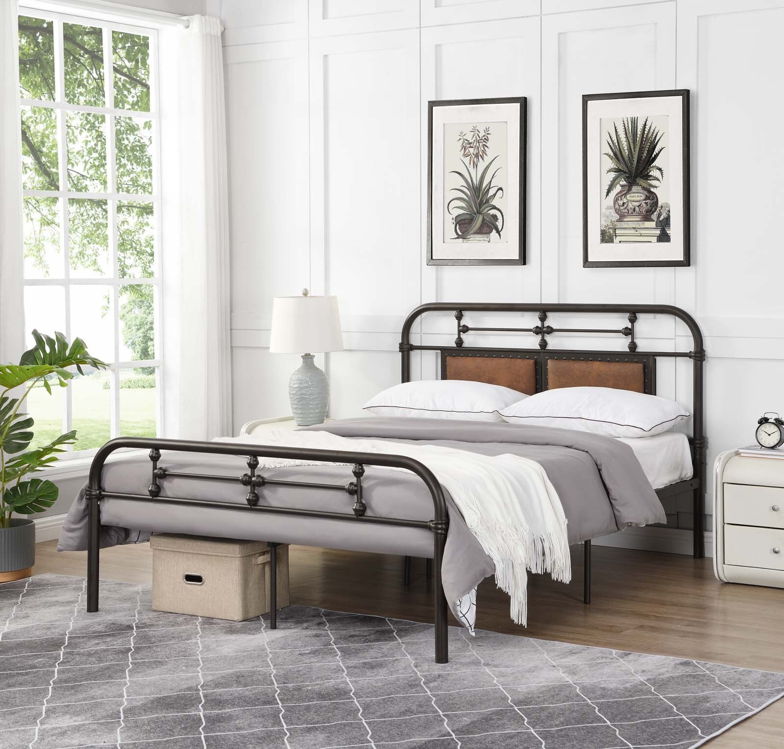 OVERDRIVE Full Size Bed Metal Frame Platform Bed with headboard soft