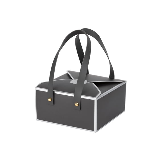 Grey Cookie Boxes 8 Pack of Bakery Boxes Gift Boxes with Leather Handles– 6x6x3 inch Treat Boxes