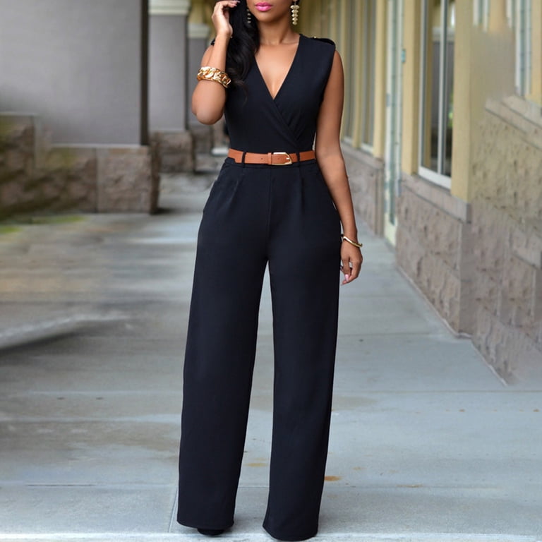 overall dress pants formal XuJwPNcy Women's Formal Jumpsuits Fashion Business Overalls Sleeveless Tank  V Neck Wide Leg Loose Romper with Belt