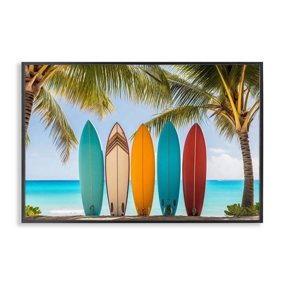 Stupell Industries Coastal Colorful Surfboards Shoreline Black Framed Giclee Art, 18 x 12, by LSR Design Studio