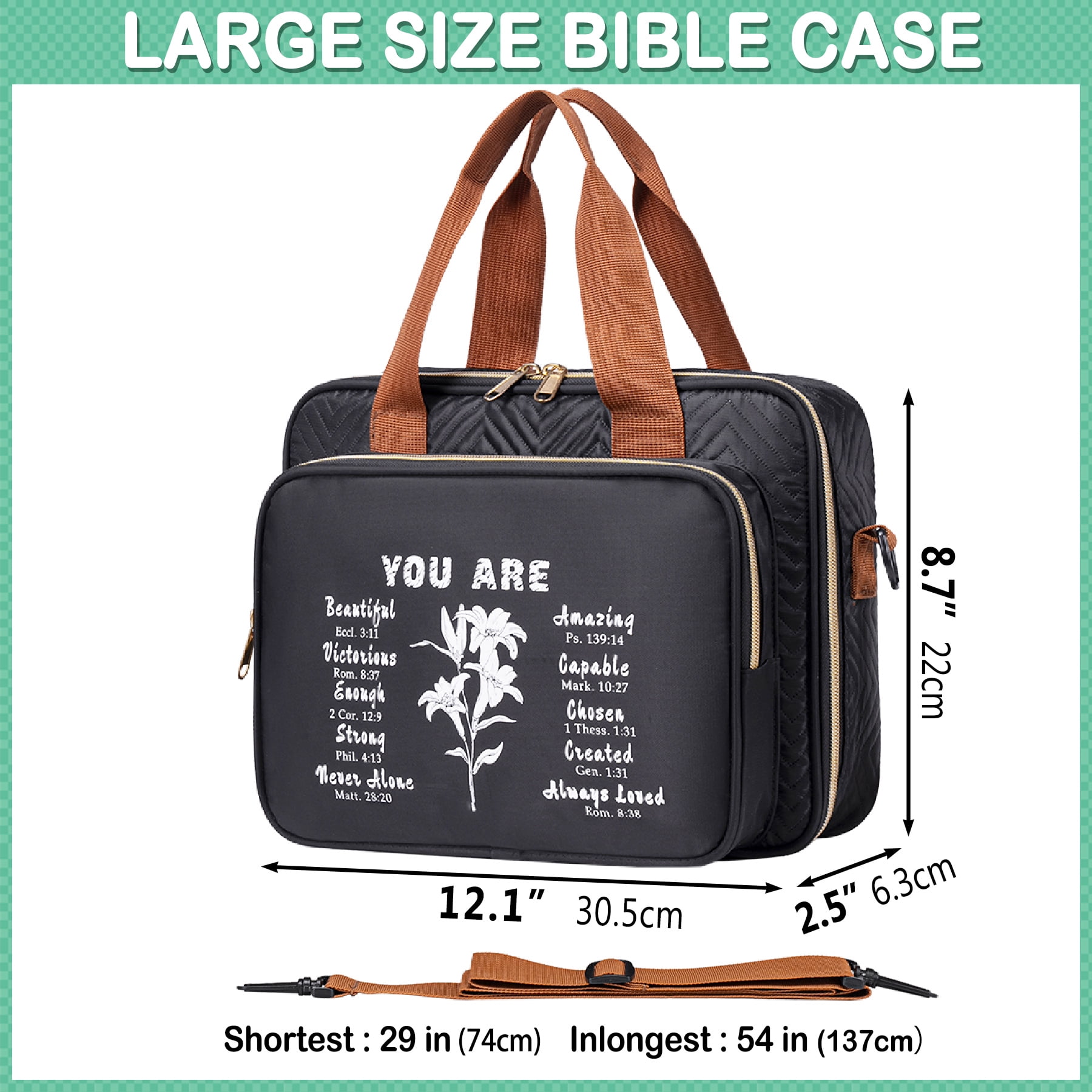 TuErCao Bible Cover Case for Women Men Bible Study Supplies Book Bag Christian Catholic Spiritual Gifts with Shoulder Strap