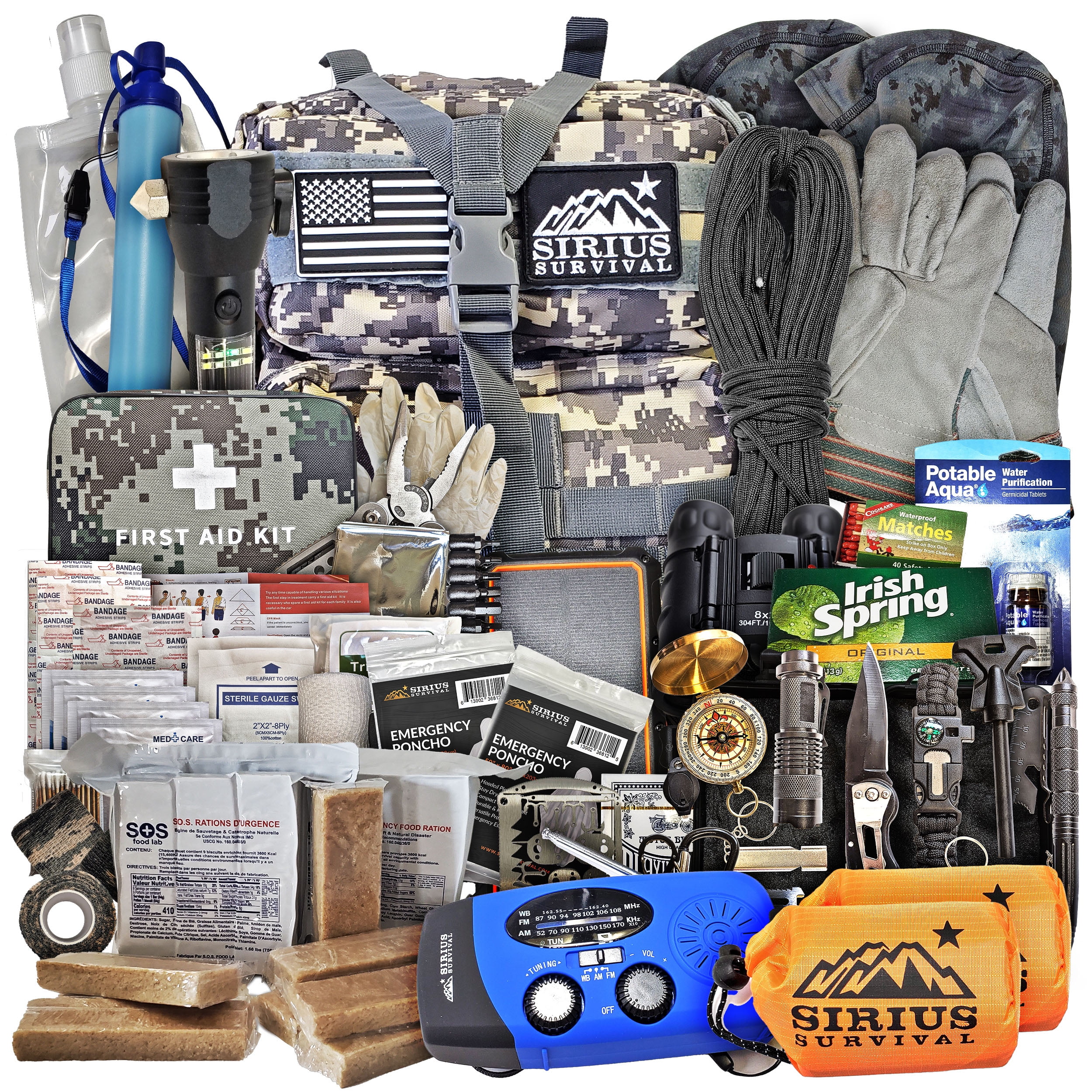 Pre-Packed Emergency Survival Kit/Bug Out Bag for 2 - Over 175 Total Pieces of Disaster Preparedness Supplies for Hurricanes, Floods, Earth Quakes & Other Disasters, Digital Camo