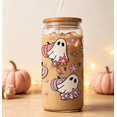 thumbnail image 6 of Ghost Pumpkin Floral Halloween Glass Drinking Cup Soda Can Style Tumbler with Bamboo Lid Glass Straw and Straw Brush for Home Office Cold Drinks Milk Tea (B), 6 of 6
