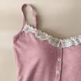 thumbnail image 4 of Weikingp Ladies Soft Stretch Ribbed Lace Trim Cami Tank Top, Thin Spaghetti Straps V Neck Decor Button Slim Casual Camisole, Basic Layering Sleeveless Shirt for Daily Office Wear Pink, 4 of 6