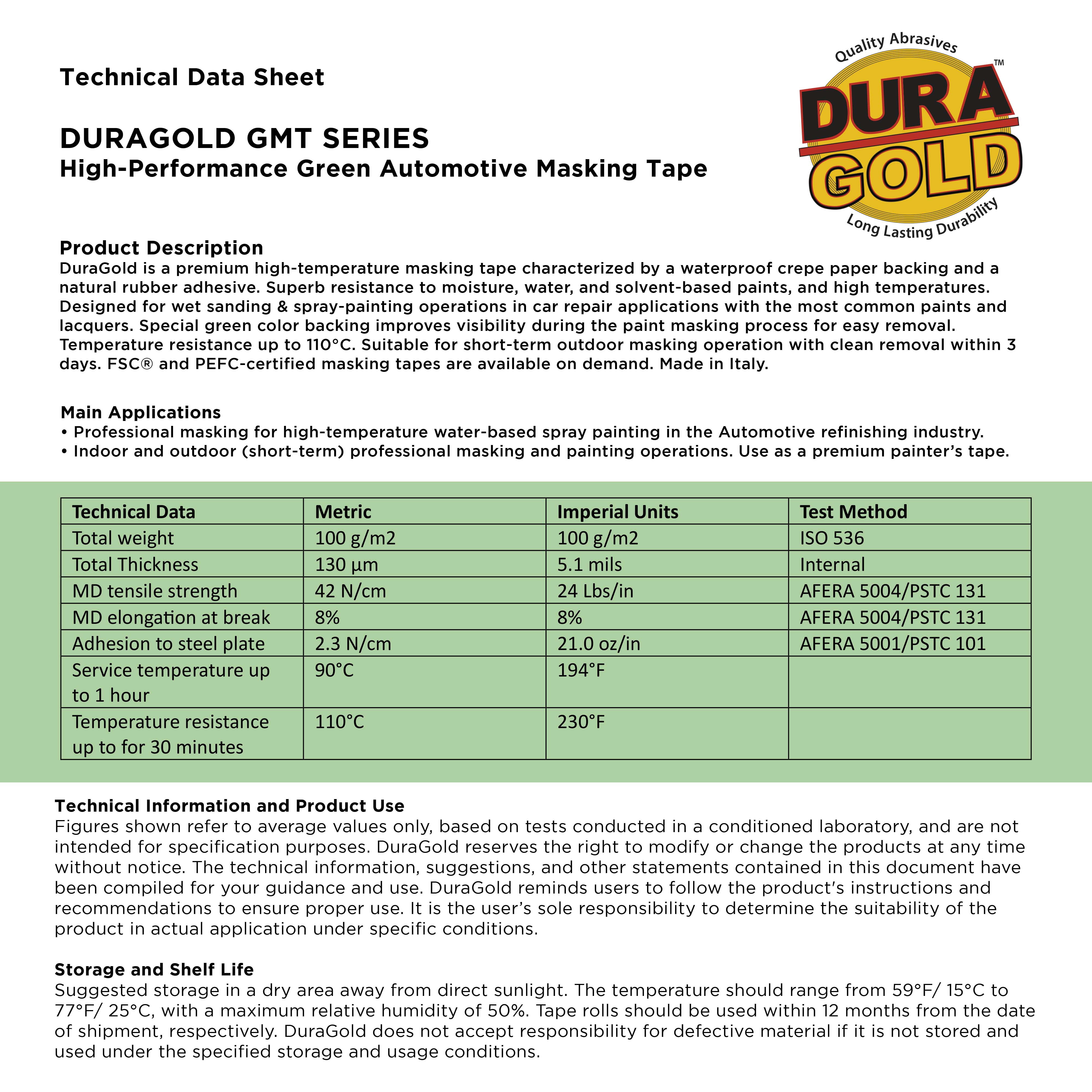 Dura-Gold Green Automotive Masking Tape 3/4 Inch (0.7 Inch x 55 Yards), Case of 48 Rolls - Premium High-Performance, Heat Resistant - Auto Refinish Painting, Car Detailing, Autobody, Painters Tape