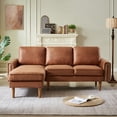 thumbnail image 2 of Miekor Furniture 82.2"L-Shape Sofa Couch with Chais Mid-Century Copper Nail on Arms,strong wooden leg and suede fabric design that will complement any living space.Left Chaise, Brown W5U942, 2 of 9