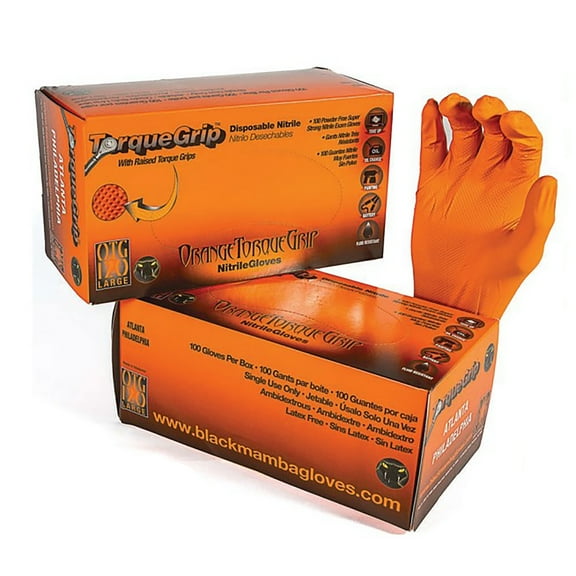 Black Mamba Orange Torque Grip 8 Mil Disposable Powder Free Nitrile Gloves - XXL 100 Pack