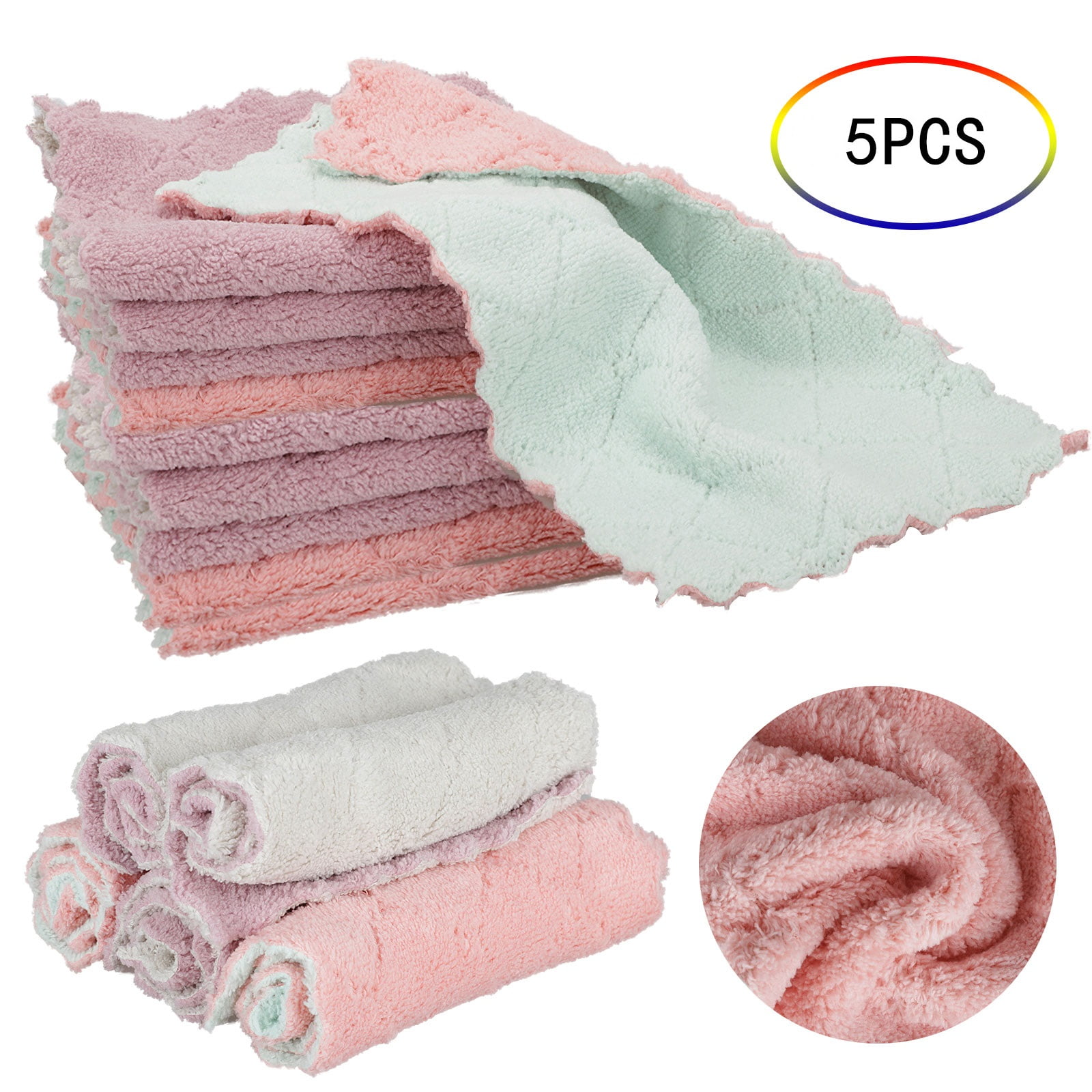 5Pcs Microfiber Cleaning Cloth, EEEkit Highly Absorbent Kitchen Cleaners Cloth Dishcloth