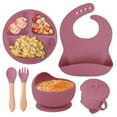 thumbnail image 1 of Children's complementary silicone plate baby complementary bowl smiley plate six-piece tableware set, 1 of 1